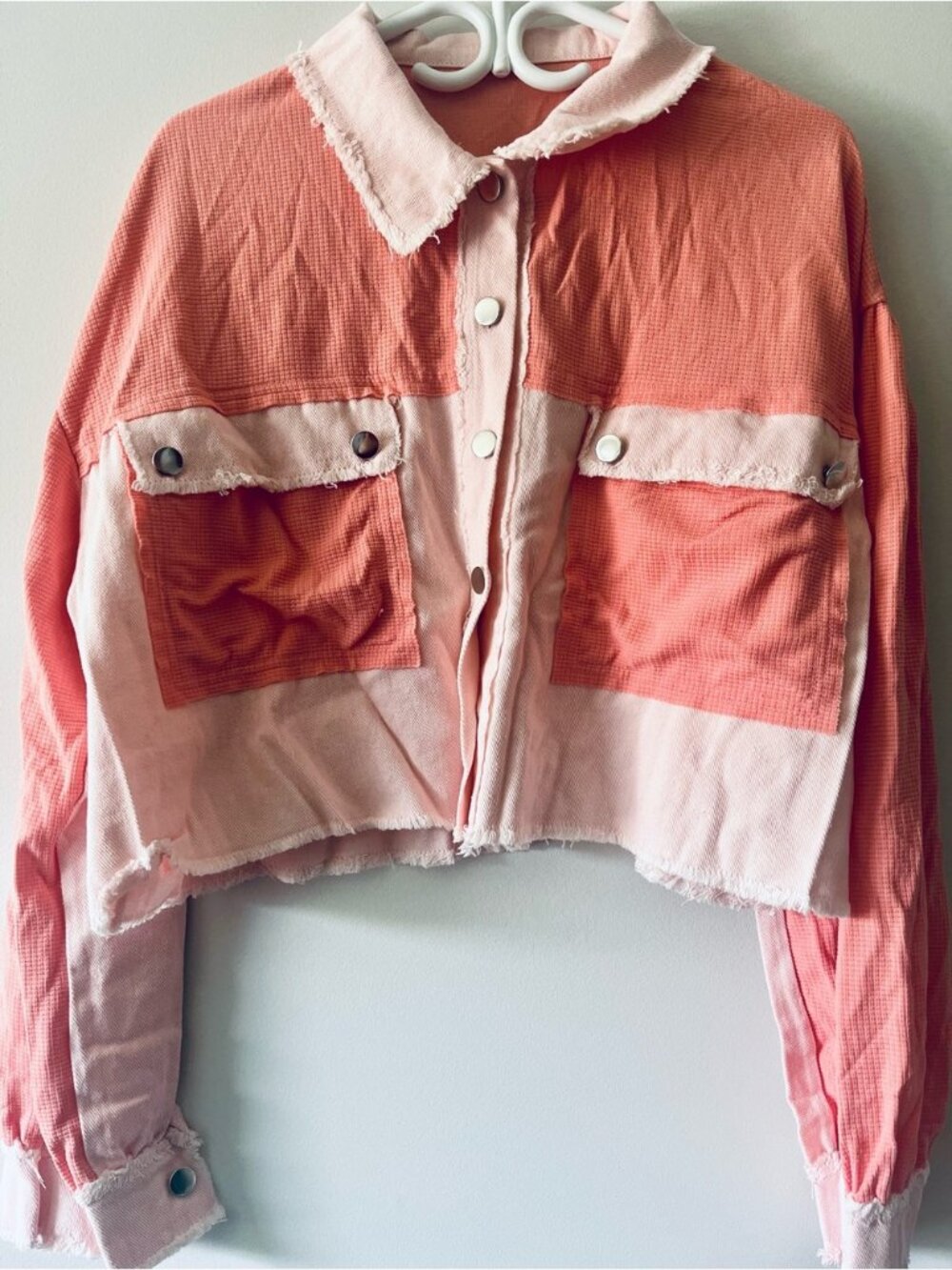 Waffle Knit Boyfriend Lightweight Shacket Jacket Pink